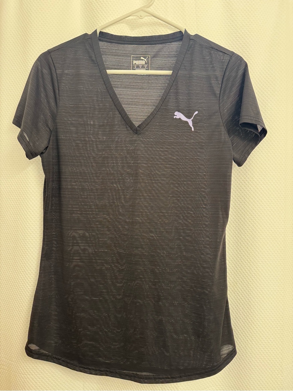 Puma Black Short-Sleeve V-Neck Tee with Light Purple Logo